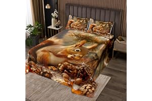 MANFEI Cute Squirrel Kids Bedspread Queen Size,Pine Cone Pine Tree Maple Leaves Autumn Coverlet Set,Boys Girls Room Decor,Wild Jungle Animal Rustic Quilted Coverlet,Brown Bedding Quilt,2 Pillowcases