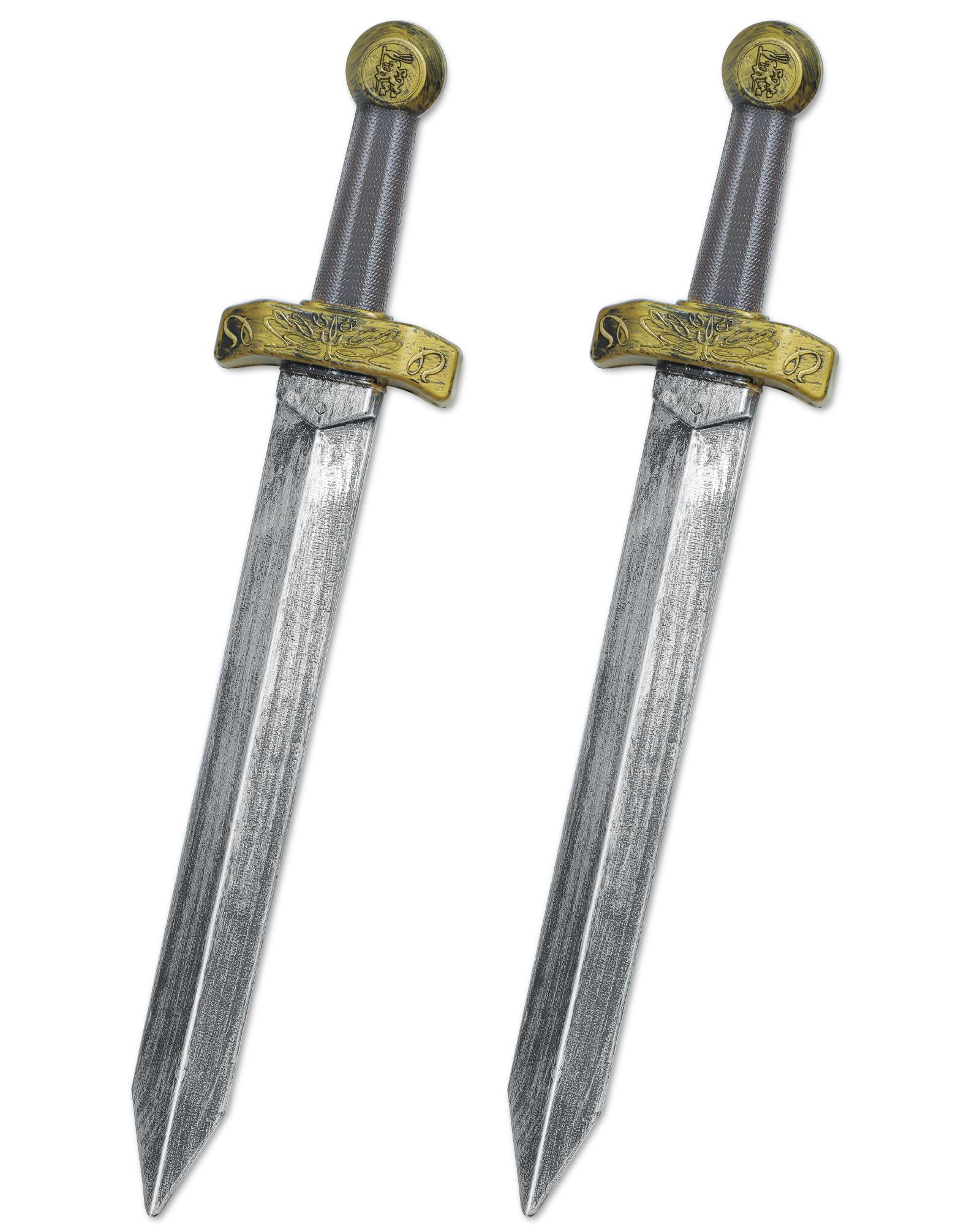 Spinosaurus 19" Viking Warrior Sword Set for Kids - 2 Pcs Medieval Long Plastic Cosplay Props With Silver Finish for Pretend Play and Fancy Dress