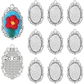 PH PandaHall 10PCS Cabochon Brooch Oval Blank Bezel Tray with Pin 30x20mm Vintage Style Brooch Pins Cabochon Antique Silver Frame Photo Pins Base for Wedding Christmas Thanksgiving Jewelry Making