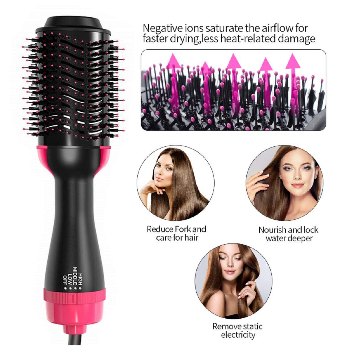 Hot Air Brush Hair Dryer Volumizer Styler Brush, Hair Brush Straightener 4 in 1 Negative Ion Fast Drying Straightening Brush, One Easy Step Salon Reduce Frizz Styling Tools Valentines Day Gift for Women : Beauty