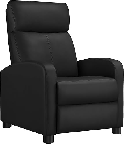 Yaheetech Recliner Chair with 3 Adjustable Angles Living Room Chairs Black | Compact Faux Leather Reclining Sofa Chair with Lumbar Support, Footrest, Pocket Springs for Bedroom Reading Room RV