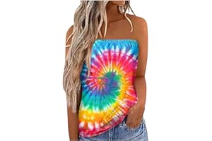 KIMLOOG Womens Tube Tops Strapless Bandeau Tank Tops Summer Casual Floral Shirts Smocked Ruffled Backless Sleeveless Blouses