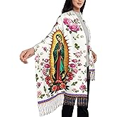 KJXRHQZ Virgen de Guadalupe Shawl Wraps, Virgin Mary Blanket Scarf with Rose, Soft Shawls, Catholic Gifts for Women, Mother