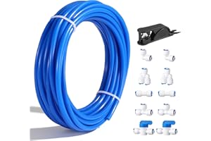 DMTVAL Professional 1/4" OD Tubing Water Line Kit for Refrigerator Ice Makers, 32.8 ft Ice Maker Water Line Kit for RO Water Systems with Fittings(Blue)
