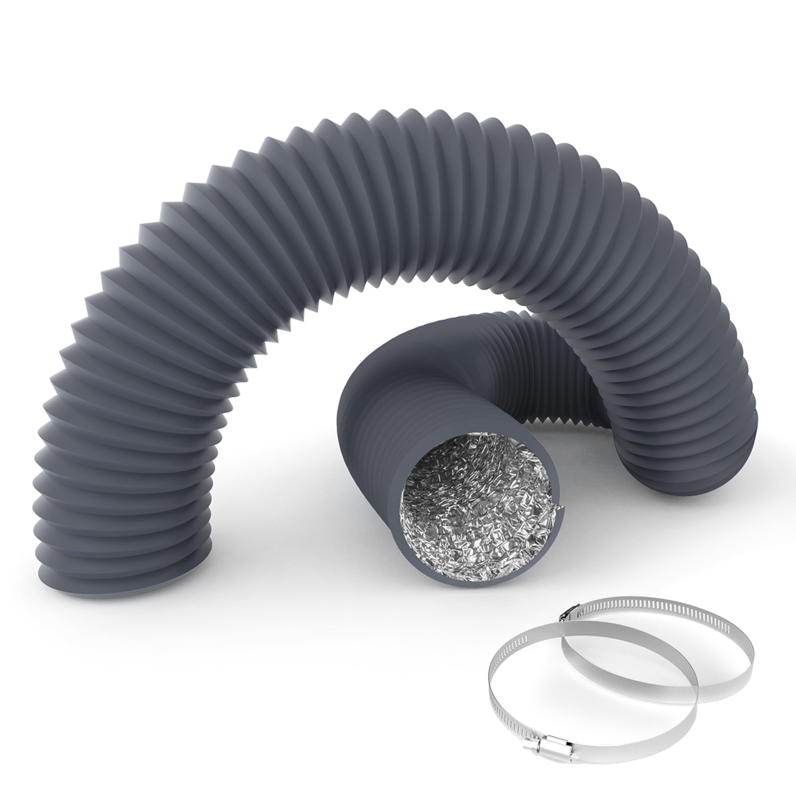 Photo 1 of 3-Inch Aluminum Ducting, Dryer Vent Hose, Heavy-Duty Three-Layer Protection, 8-Feet Long for Heating Cooling Ventilation and Exhaust, Gray