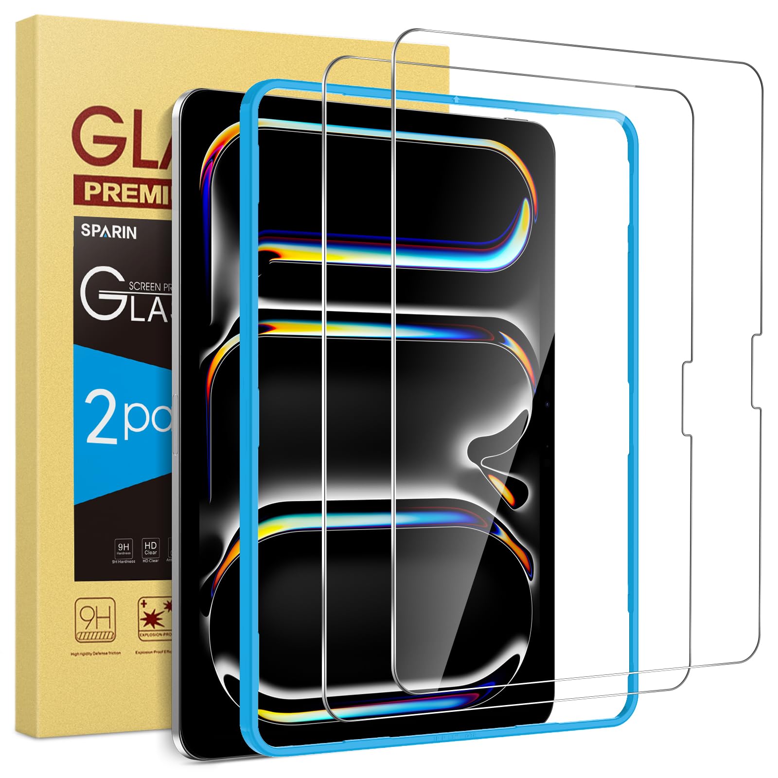 Photo 1 of SPARIN Screen Protector for iPad Pro 11 Inch 2024 M4 (5th Generation), 2 Pack Tempered Glass Film Guard for iPad Pro 11, Alignment frame, Case Friendly, Apple Pencil Pro Compatible