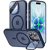 VOFATA [Upgraded Full Camera Protection] for iPhone 17 Case with Camera Cover Stand [Fit for MagSafe][10FT Mil-Grade Protection] Translucent Magnetic iPhone 17 Phone Case, Blue