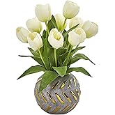 Nearly Natural Tulip Artificial Arrangement in Decorative Vase