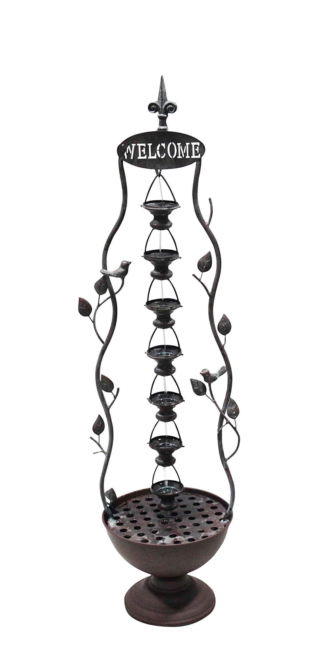 Alpine Corporation MAZ256 Metal Hanging 7-Cup Tier Layered Bronze Indoor/Outdoor Water Fountain for Garden, Entryway, Patio, Yard, 41 Inch Tall