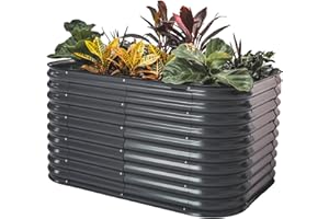 VEGO GARDEN 32" Extra Tall Raised Garden Bed Kits, 3.5 x 5 x 2.7ft Raised Planter Box Outdoor, 2 x 6.5 x 2.7ft Deep Root 6 in 1 Modular Metal Raised Beds for Gardening Vegetables Flowers Fruits - Modern Gray