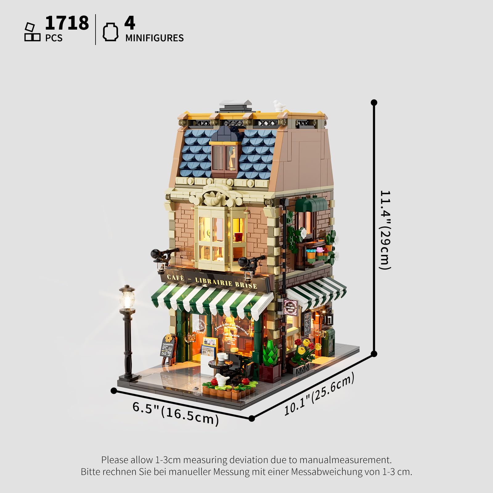 Funwhole Buchcafé Beleuchtetes Baukasten Set - Stadtkaffeehaus LED Licht Modularer BAU Modellsets 1718 Stücke für Erwachsene und Jugendliche 7