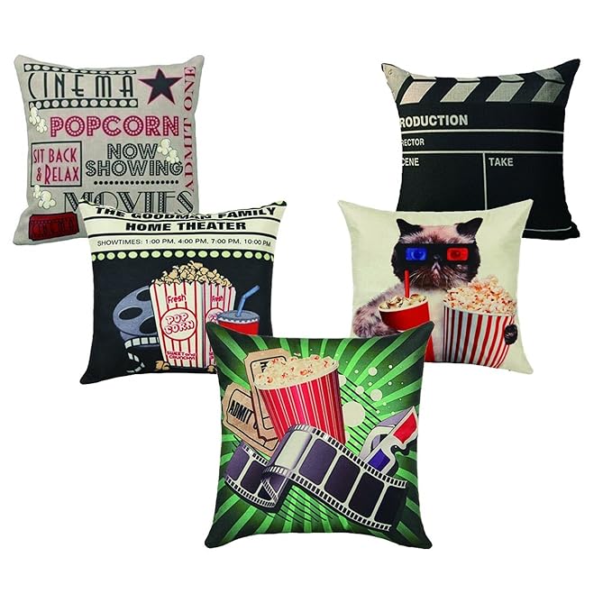 DIYCCY Dekorativer Kissenbezug aus Jute, für Kinokino, 45,7 x 45,7 cm, 4 Stück