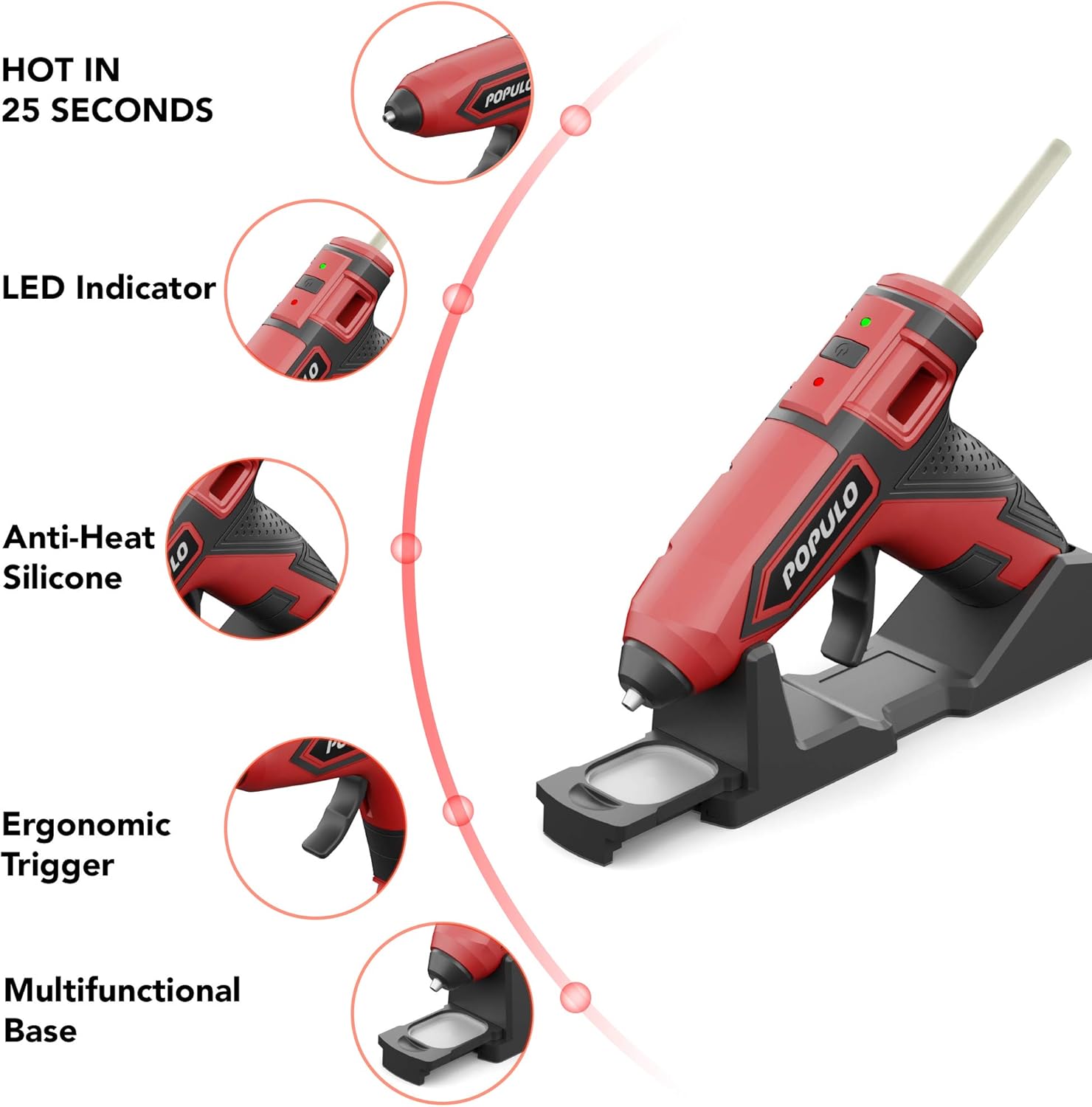 POPULO Hot Glue Gun Kit, 3.6v Cordless Glue Gun Rechargeable with Stand, Wireless Mini Hot Glue Gun with 26 Pcs for Home Quick Repairs, School DIY Arts and Crafts Projects.