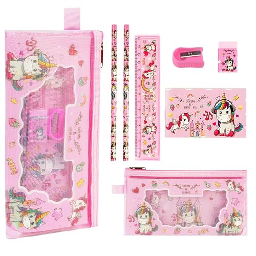OFFCUP Kids Stationery Set, Cute Unicorn Gift Includes 2pcs Pencil, Rulers, Eraser, Pencil Sharpener and Notebook