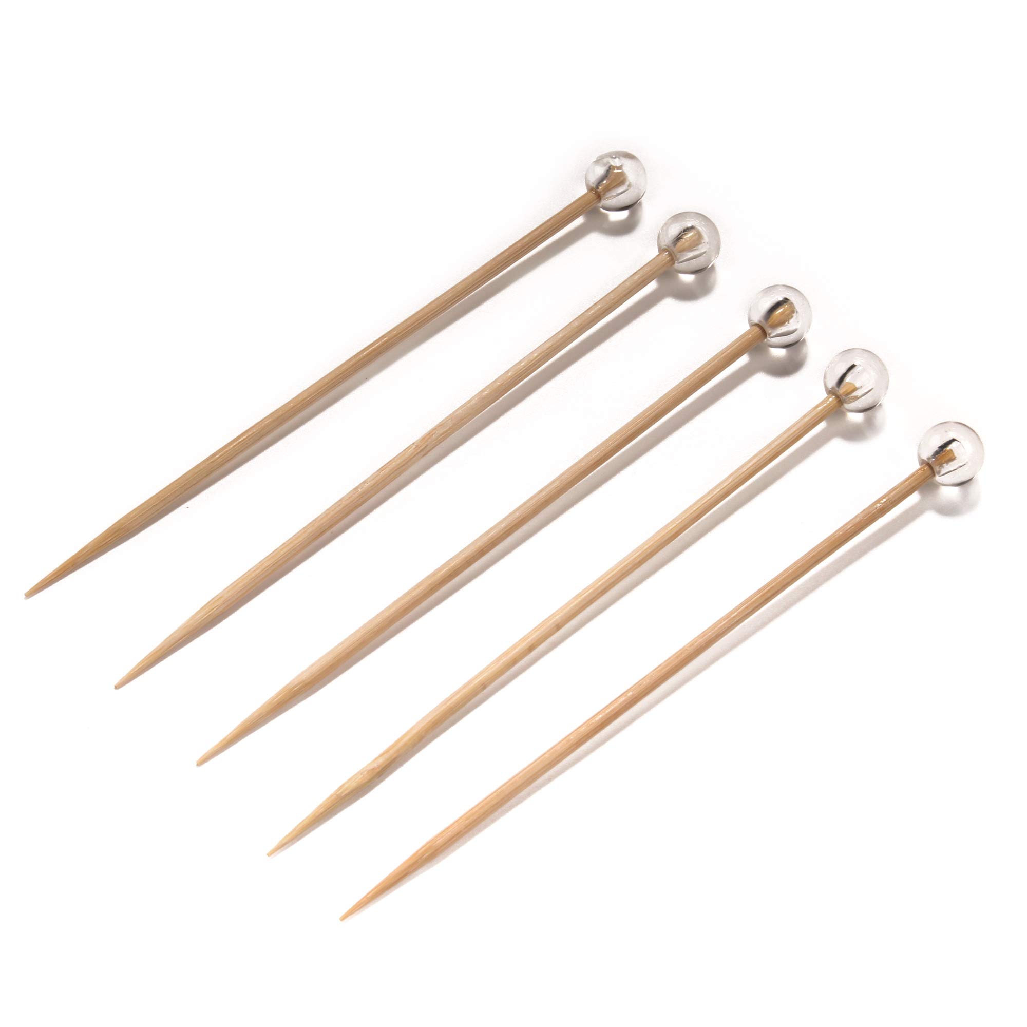 BambooMN Decorative Ball End Cocktail Fruit Sandwich Picks Skewers for Catered Events, Holiday's, Restaurants or Buffets Party Supplies - 4.7" (12cm) Clear, 300 Pcs