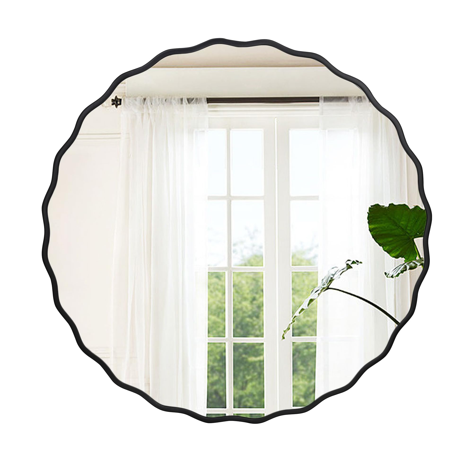 Photo 1 of Black Bathroom Mirror for Wall, 24 Inch Round Wavy Mirror with Wood Frame for Bathroom Bedroom Living Room or Entryway(24")