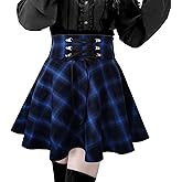 ZHANCHTONG Women's Plaid Mini Skirt Gothic High Waist A-line Flare Short Mini Skirts