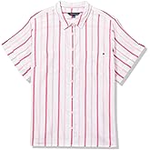 Tommy Hilfiger Womens Button Up Striped Short Sleeve Sportswear Top