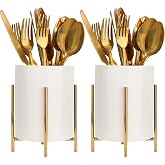 SIEBOLD 2 Set Silverware Caddy for Countertop,Sturdy Ceramic and Sturdy Metal Frame,Buffet Tableware, Party Table Decorations