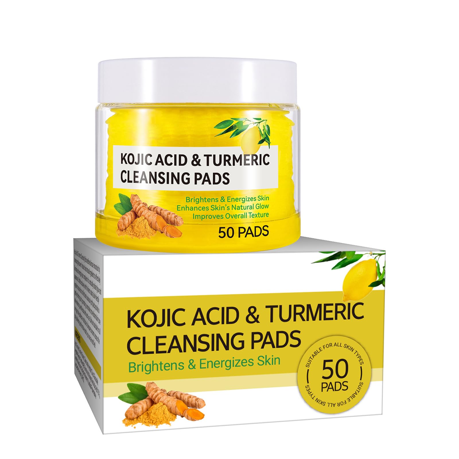 Kojic Acid and Turmeric Pads 50pcs Turmeric Kojic Acid Pads,Turmeric Face Pads,Helps Balance Skin's Oiliness,Brighten and Revitalize Skin,Deep Pore Cleansing,for All Skin Types