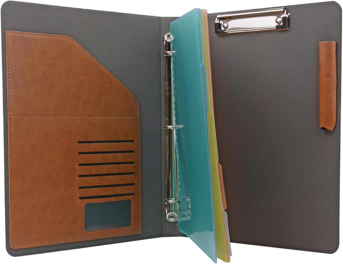 Binder Portfolio Organizer with Color File Folders, Business and Interview Padfolio with 3-Ring Binder, Clipboard : Office Products