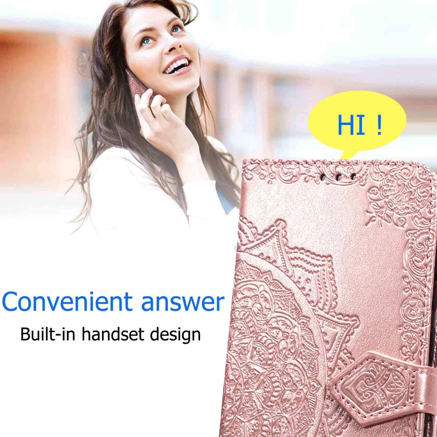 iEugen Compatible with iPhone 12 & iPhone 12 Pro Case,3 Card Slots,1 Note Pockets,Kickstand,Mandala Flower Embossed,Double Magnetic Clasp,Luxury PU Leather Wallet Case Flip Folio Cover,Black