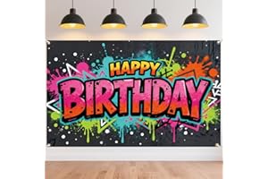CRAFTYMELODY Graffiti Happy Birthday Banner 72×44 Inch Urban Street Art Birthday Party Backdrop Decoraiton Wall Banner Indoor