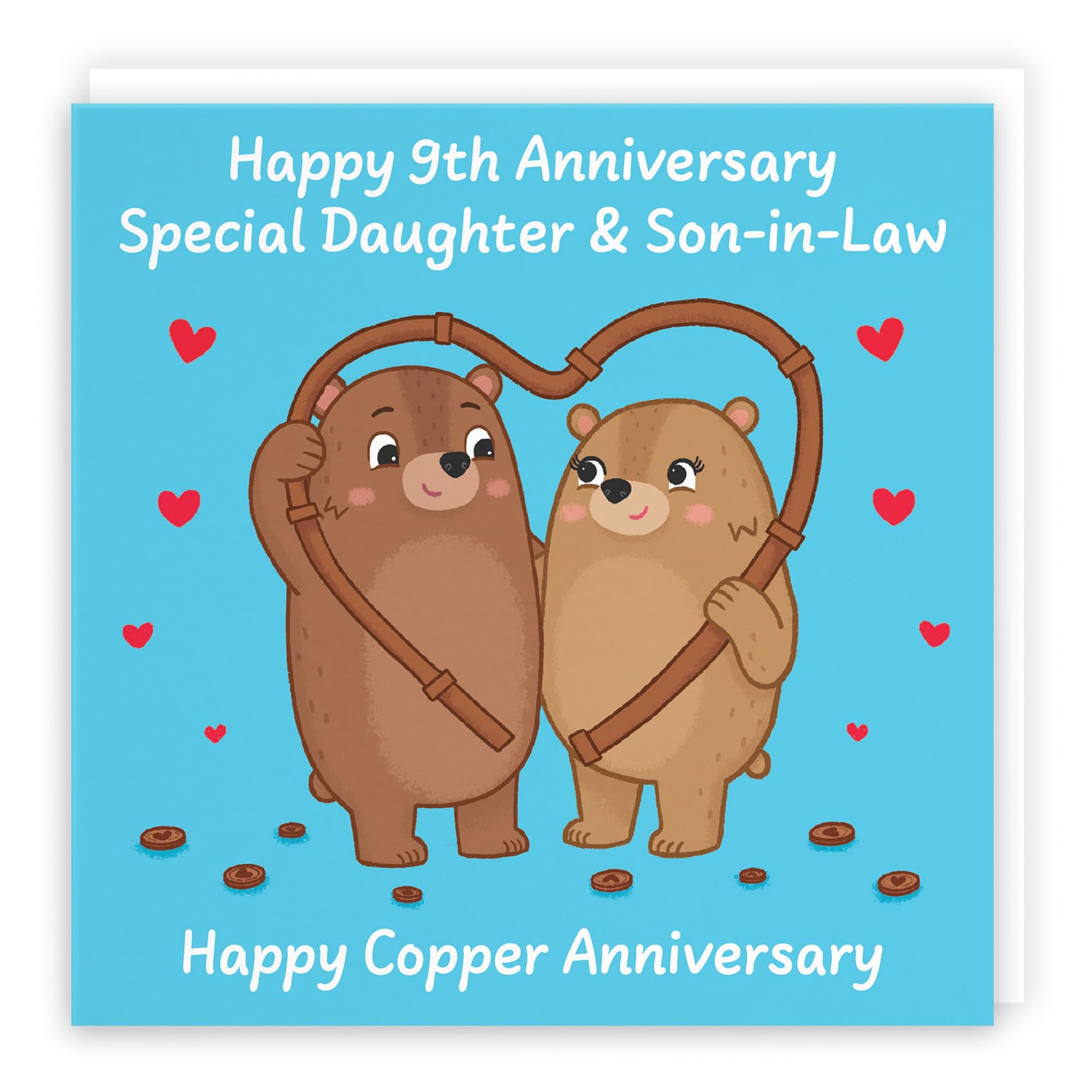 Hunts England - Daughter And Son In Law 9th Anniversary Card - Copper Anniversary - 9 Years - Cute Fun Bears Card For Daughter & Son-in-Law - Love Story Collection