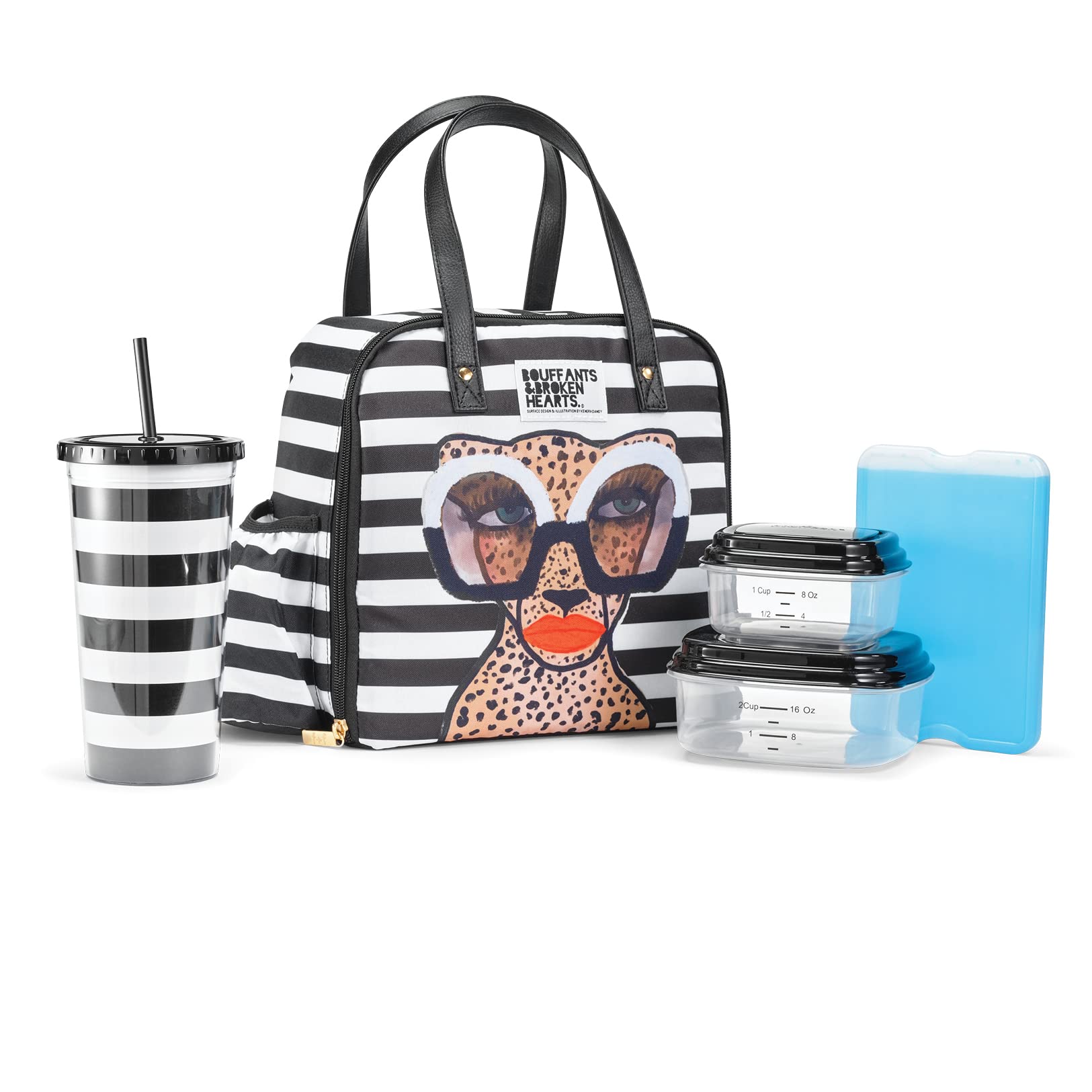 Fit & Fresh Lunch Bag For Women, Insulated Womens Lunch Bag For Work, Leakproof & Stain-Resistant Large Lunch Box For Women With Containers, Tumbler and Ice Pack, Zipper Closure B&W Glam Cat Image Fit & Fresh Lunch Bag For Women, Insulated Womens Lunch Bag For Work, Leakproof & Stain-Resistant Large Lunch Box For Women With Containers, Tumbler and Ice Pack, Zipper Closure B&W Glam Cat Image