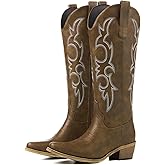 RURUNA Cowboy Boots for Women, Cowgirl Boots with Embroidered and Chunky Heel,Ideal for Daily Wear and Country Fashion