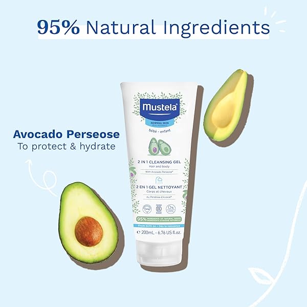 MUSTELA BABY 2-IN-1 CLEANSING GEL – BABY BODY & HAIR CLEANSER – WITH NATURAL AVOCADO – BIODEGRADABLE FORMULA & TEAR-FREE – 6.76 FL. OZ.