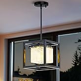 SIONLANG Black Rectangle Kitchen Pendant Lights, Modern Linear Light, Adjustable Height Pendant for Entryway, Dining Room, Kitchen, Elegant Snow Pattern Light Fixture(1 Lights)