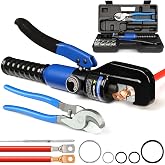 Solsop Hydraulic Crimping Tool 10 Ton with 9 Hex-Dies, 12&ndash;2/0 AWG | Battery Cable Crimper with Cable Cutter for Copper, Aluminum Cable Lugs