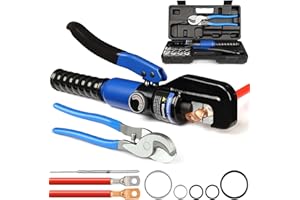 Solsop Hydraulic Crimping Tool 10 Ton with 9 Hex-Dies, 12–2/0 AWG Battery Cable Crimper with Cable Cutter for Copper, Aluminum Cable Lugs