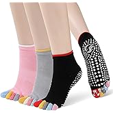 CaiDieNu Yoga Socks for Women, Non Slip Full Toe Socks with Grips for Pilates Barre Dance Ballet Hospital, 3 Pairs
