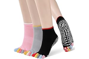CaiDieNu Yoga Socks for Women, Non Slip Full Toe Socks with Grips for Pilates Barre Dance Ballet Hospital, 3 Pairs
