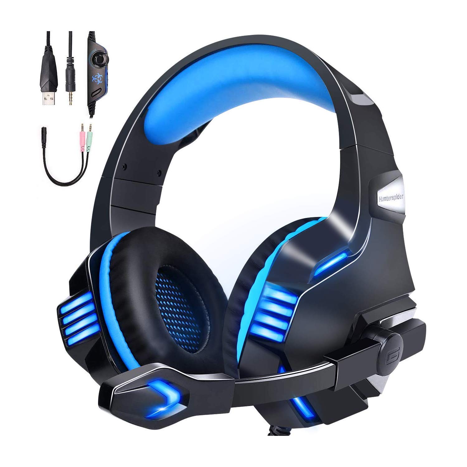 Wintory 【令和 モデル】 ゲーミングヘッドセット ps4 ヘッドセット 有線 ps5 LED マイク付き switch FPS PC ヘッドホン マイク ノイズキャンセリング へっどセット 重低音 強化 騒音抑制 軽量 伸縮可能 男女兼用 Xbox One PUBGに最適 ブルー商品画像