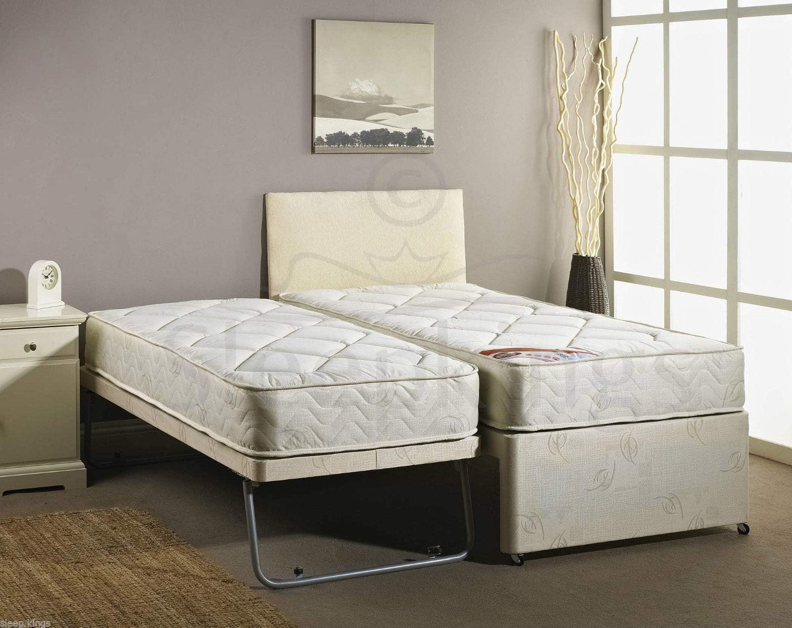 sleepkings 3FT SINGLE GUEST VISITORS BED 3 IN 1 WITH MATTRESS PULLOUT TRUNDLE BED WITH FREE HEADBOARD