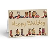 Stonehouse Collection Western Cowboy Boot Birthday Card, Festive Boot Border Design, “Happy Birthday” - Single Card - Blank Inside – Made in the USA (Cowboy Boots)