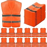Tlence 12 Pack Orange High Visibility Safety Vests, Security Vest with 2 Reflective Silver Strips, Hi Vis Construction Vests Bulk, Man Woman Mesh Emergency Vest for Outdoor Work Running Cycling