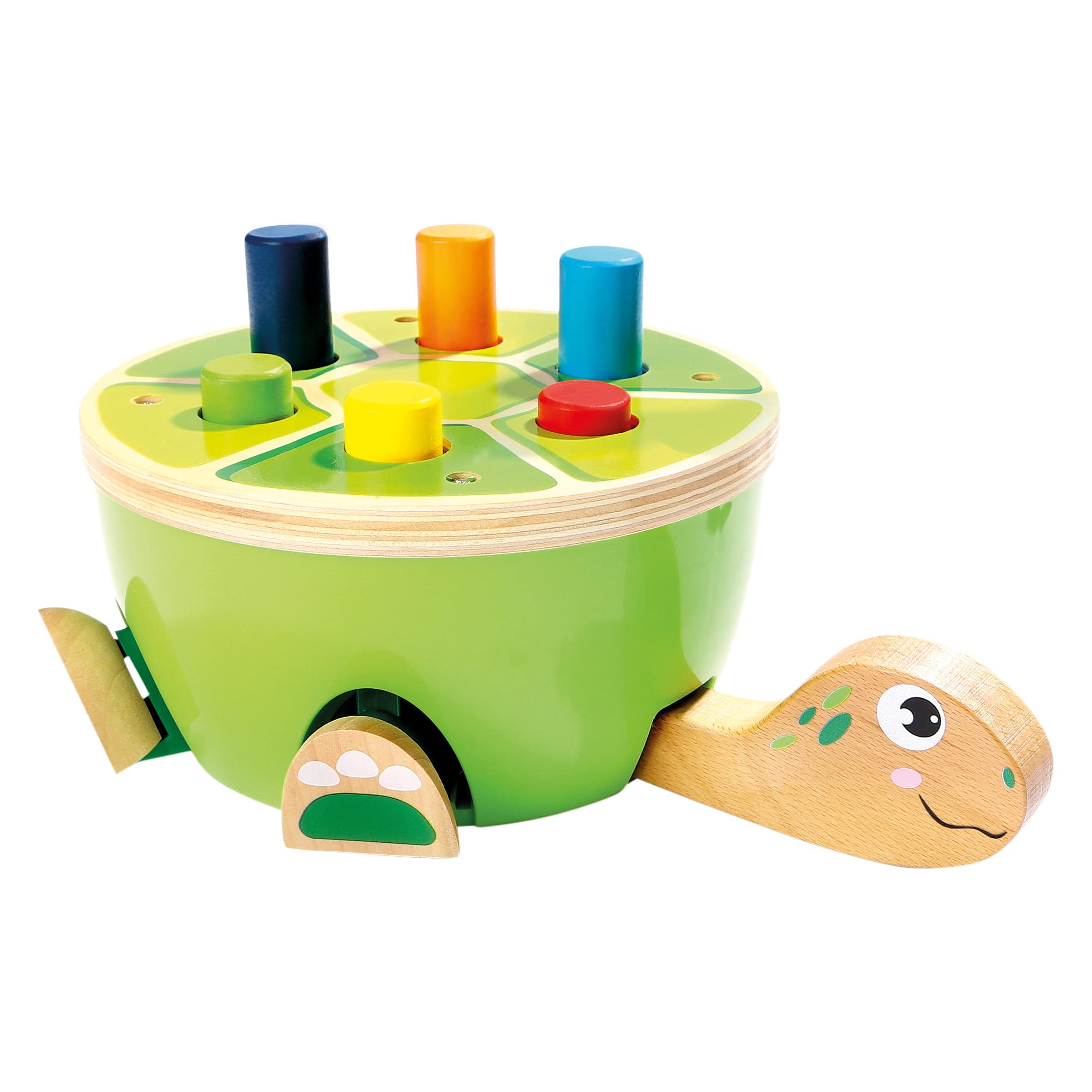 Bino 82135 Wooden Pounding Bench Turtle with Wooden Hammer in Bright Colours. Developement Toy with Wooden Pegs for Children from 24 months. Size: 19x10,9x25,6 cm.