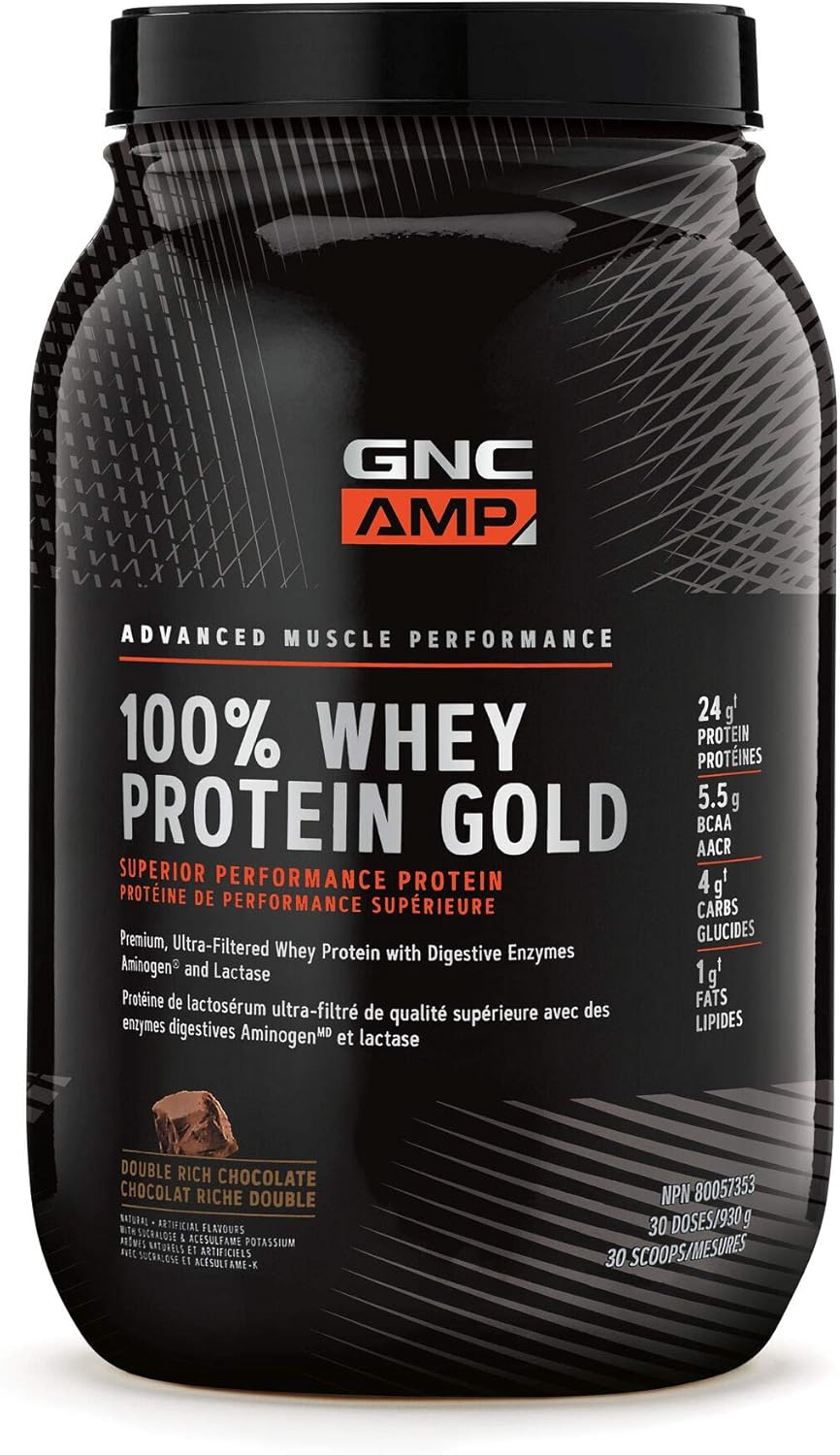 GNC AMP 100 Whey Protein Gold Double Rich Chocolate, 30 Servings, 24