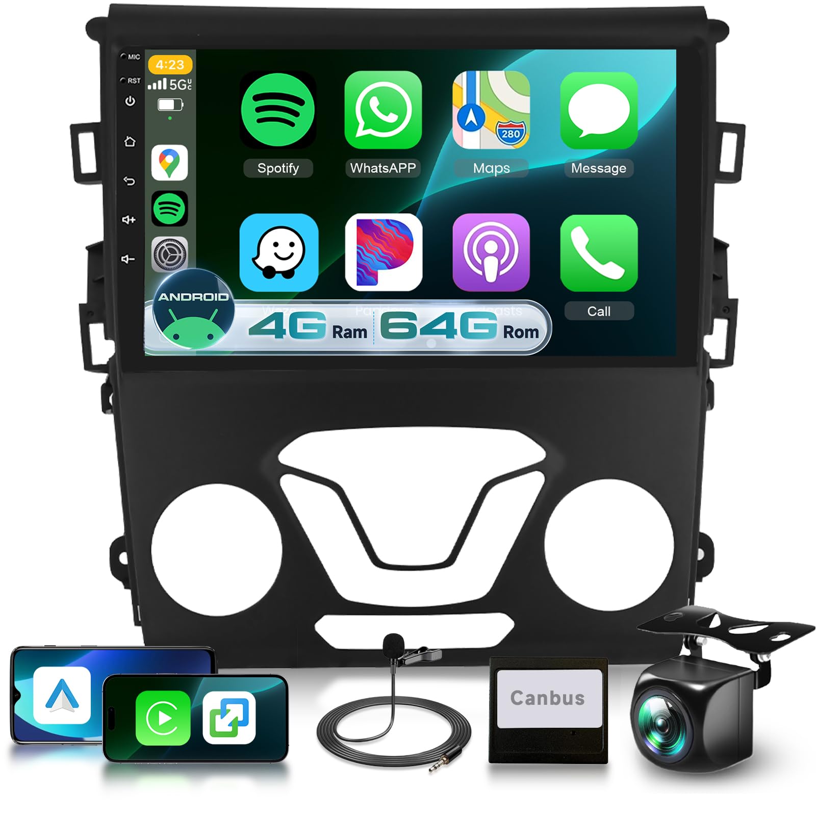 Photo 1 of 4G+64G Android 13 Car Stereo for Ford 2013-2019 Fusion Mondeo with DSP/Wireless Carplay/Android Auto, Sellrich 9 inch Touch Screen Radio Bluetooth 5.0 FM/RDS Mirrorlink Backup Camera