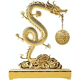 Hormsdar Golden Chinese Hanging Dragon Incense Burner for Sticks & Cones, 2 in 1 Brass Metal Censer with Ash Catcher, Easy to Clean with Brush, Elegant Incensario for Home Decor & Gift Box