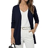 QUALFORT Women's Lightweight Open Front Cardigan Cotton Long Sleeve Casual Loose Fit Knit Cover Up Sweater