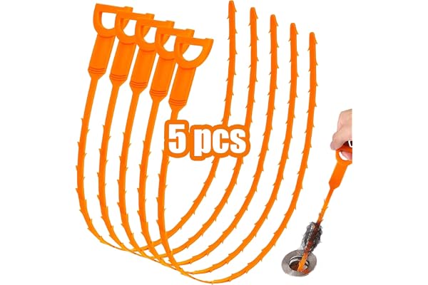 Drain Snake, 5 Pack Sink Snake for Drain Clog Remover, 20'' Snake Drain Cleaner Tool, Shower Drain Hair Catcher for Bathtubs