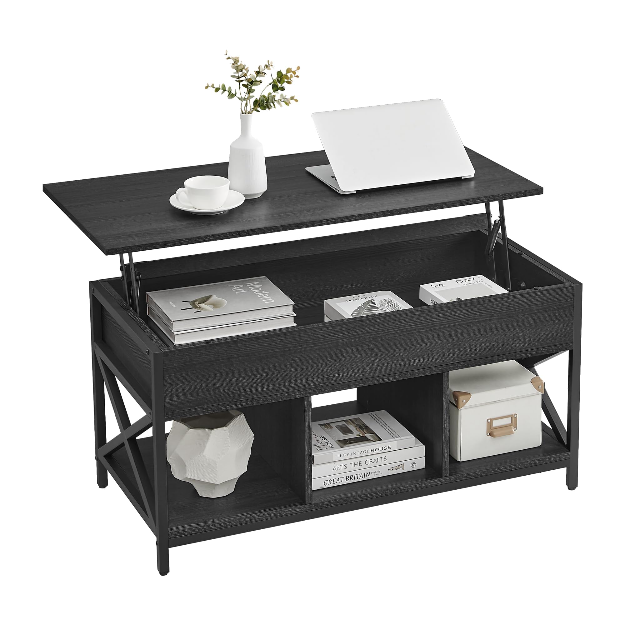VASAGLE Lift Top Coffee Table, Lift Coffee Table with Storage Shelf, Hidden Compartments and Lifting Top, for Living Room, Office, 19.7 x 39.4 x (19.3-24.4) Inches, Black with Wood Grain ULCT202B22 Image VASAGLE Lift Top Coffee Table, Lift Coffee Table with Storage Shelf, Hidden Compartments and Lifting Top, for Living Room, Office, 19.7 x 39.4 x (19.3-24.4) Inches, Black with Wood Grain ULCT202B22 Image