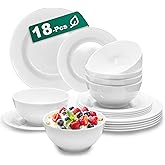6 Sets Plates And Bowls Set(18 Piece) - Unbreakable Lightweight Dinnerware Set With 26 oz Cereal Bowls 8 inch Dessert Plates 10.5inch Dinner Plates Dishwasher Safe Reusable Gift for Wedding Home