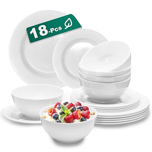 6 Sets Plates and Bowls Set(18 Piece) - Unbreakable Lightweight Dinnerware Set with 26 oz Cereal Bowls 8 inch Dessert Plates 10.5inch Dinner Plates Dishwasher Safe Reusable Gift for Wedding Home