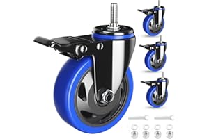 WOZESEIK 3 Inch Swivel Stem Caster Wheels Heavy Duty Threaded Stem Mount Casters Set of 4 with American Size UNC 3/8"-16 x 1"
